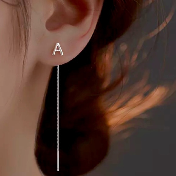 NEW First Initial Name Letter Dangle Drop Silver Tassel Earrings Set 925 Plated - Picture 6 of 16